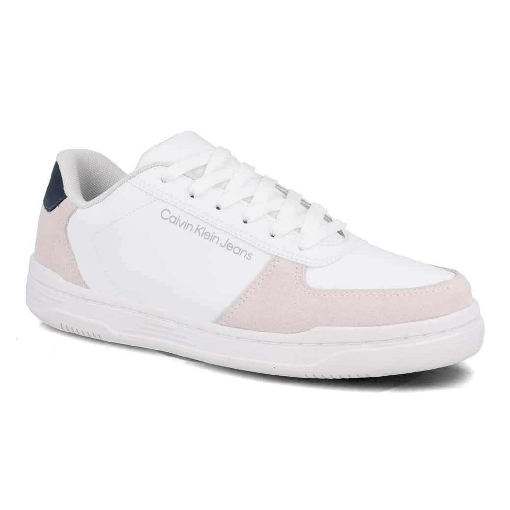 Tênis casual masculino Calvin Klein couro branco vista traseira
